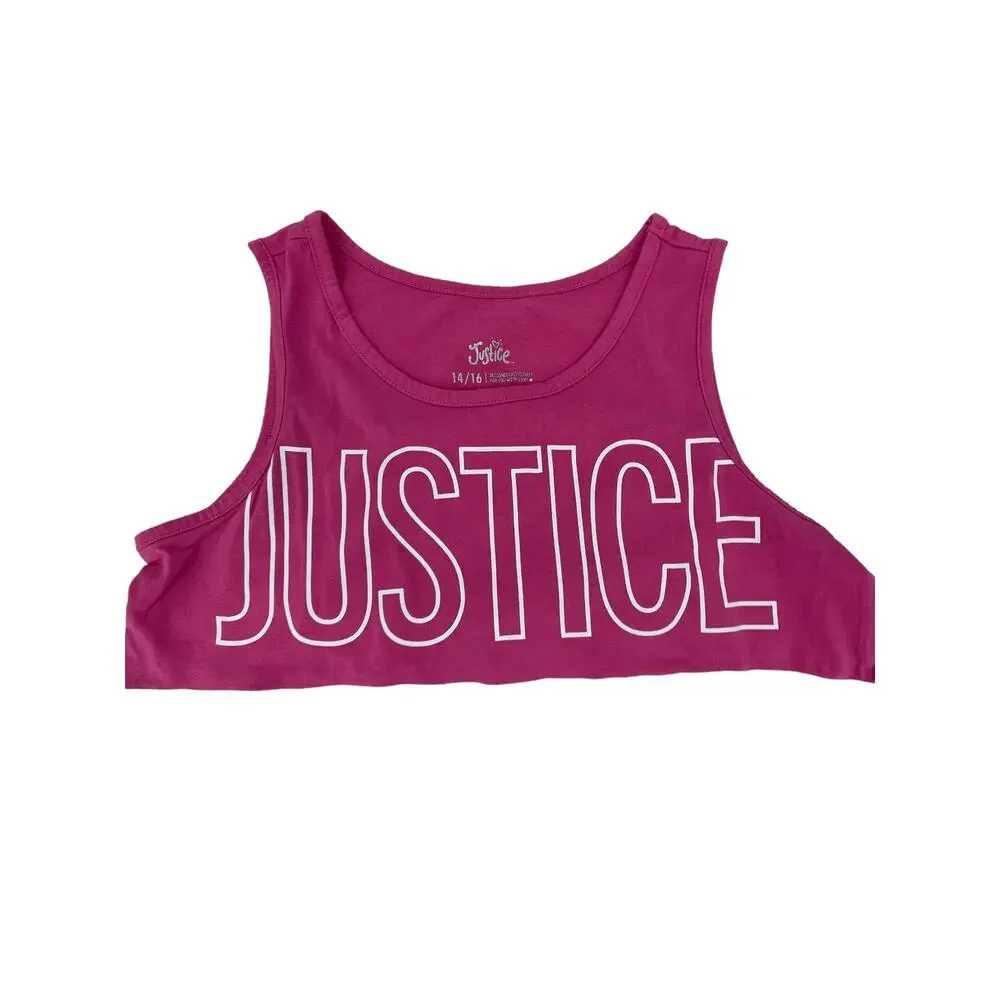 Justice Girls Pink Static Sleeveless Graphic Tank Top Youth Size 14/16